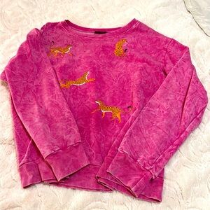 Bright pink sweatshirt from Zutter with beautiful leopards. Size Large